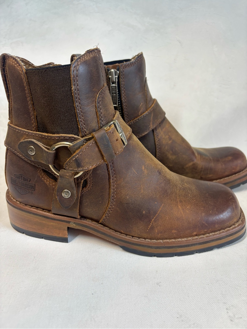 Harley-Davidson Women’s Brown Leather Harness Ankle Boots, size 5.5